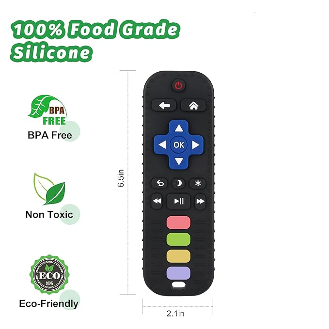 Fu Store Silicone Teething Toys for 0-12 Months 3-24 Months Infant Toddlers Remote Control Shape Teethers for Babies Chew Toys Relief Soothe Babies Gums Set Dishwasher and Refrigerator Safe Red