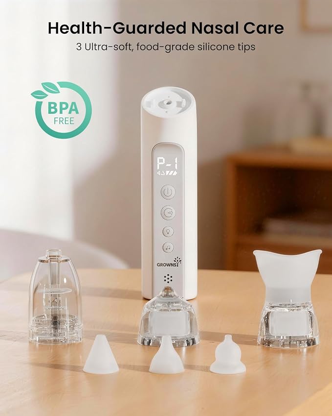 GROWNSY SniffEase Spa 3-in-1 Nasal Aspirator for Baby – Spray, Suction & Mist, Hospital-Grade Powerful Electric Nose Suction with Soothing Light & Music, Larger Chamber (Grey)