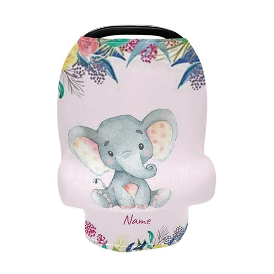 Personalized Multiuse Baby Car Seat Covers and Nursing Cover - Customized Cute Elephant Stroller Canopy with Name, Privacy Breastfeeding Cover Gifts for New Mom Girls Babies