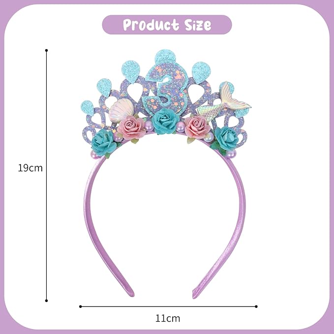 Mermaids 1st Birthday Hairband for Babys - Purple Flower Birthday Hairband for First Party Decors,Baby Girl Purple Headband