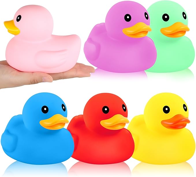Deekin 6 Pcs 5 Inch Multicolor Large Rubber Duck Assortment Toy Duckies Bulk Giant Squeak Rubber Duckies for Kid Baby Bath Shower Pool Classroom Summer Beach Activity