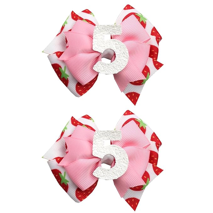 Birthday Hair Bow for Baby Girls - 2Pcs Pink Sprinkle Hair Clips for 5th Birthday Glitter Ice Cream Baby Bow Party Decorations for Girls Toddlers Hair Accessories