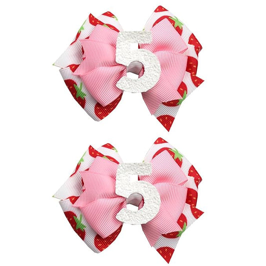 Birthday Hair Bow for Baby Girls - 2Pcs Pink Sprinkle Hair Clips for 5th Birthday Glitter Ice Cream Baby Bow Party Decorations for Girls Toddlers Hair Accessories