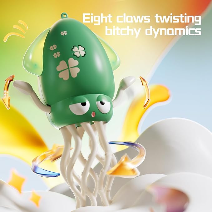 Electric Crawling Octopus Toy with LED Lights & Music, Smart Obstacle Avoidance, Interactive Auto-Dance Octopus for Gifts, Toddlers, Indoor Fun, Brings Endless Giggles (Yellow)