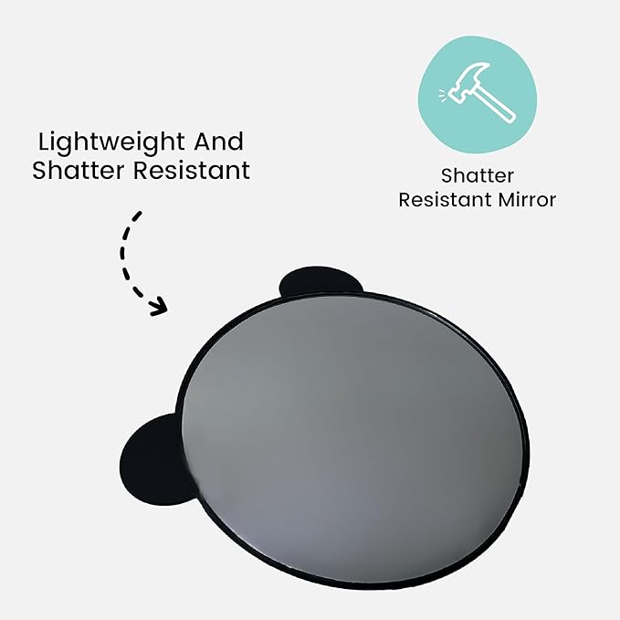 Lulyboo Baby Car Seat Mirror with Wide View, Crystal-Clear Reflection, Adjustable, Lightweight & Shatterproof, Easy Install, Secure Fit, Charming Bear Design for Safe Monitoring