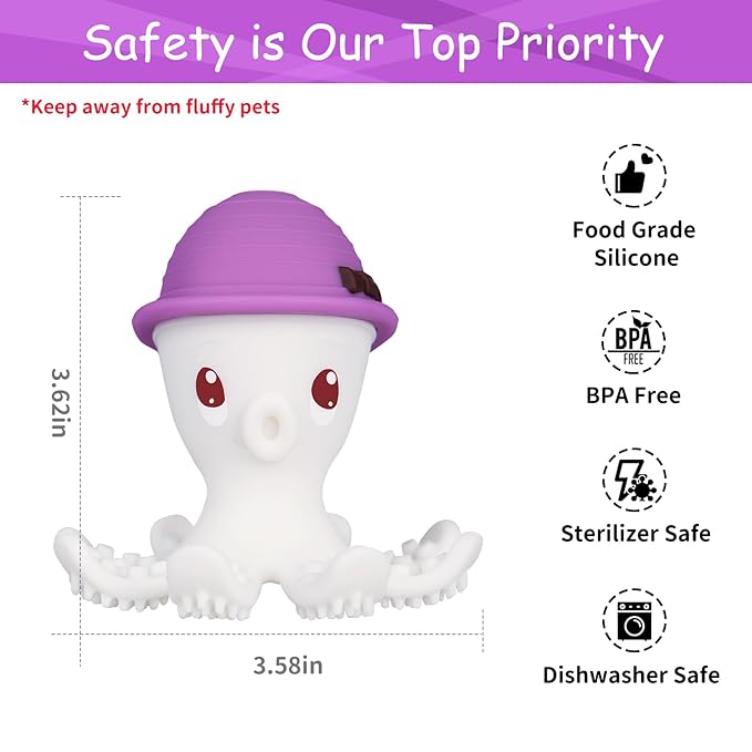 Teething Toys for Babies 6-12 Months, Mombella Octopus Teether 12-18 Months, Soft Silicone Infant Teething Toys 6-9 Month Old, Kids Chew Toy to Soothe Sore Gums, BPA Free Infant Gift, Purple