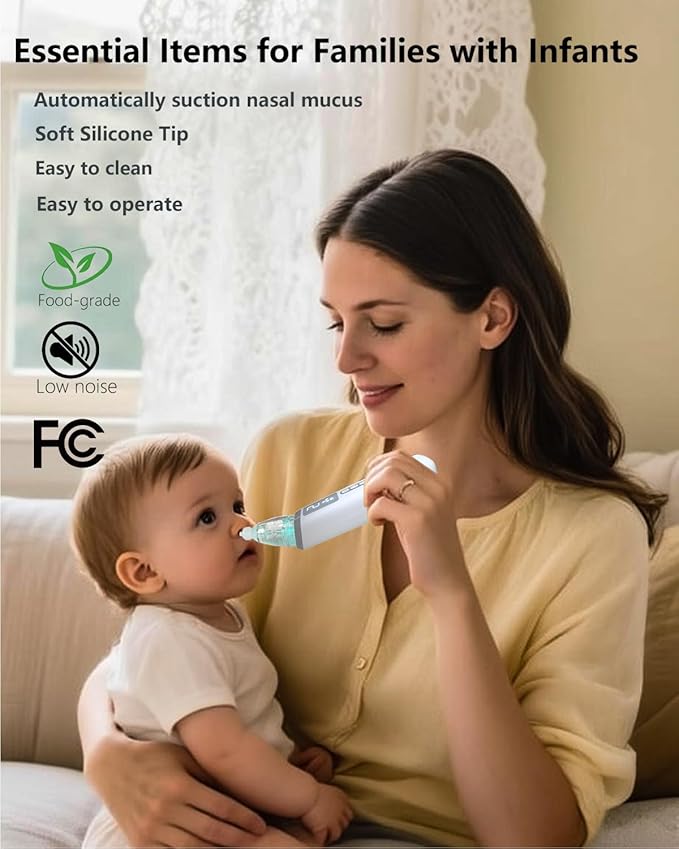 Nasal Aspirator for Baby,Baby Nose Sucker,Electric Nasal Aspirator for Baby,for Relieving Nasal Congestion,Nose Cleaner with 3 Silicone Tips,Adjustable Suction Level,Music and Light Soothing Function