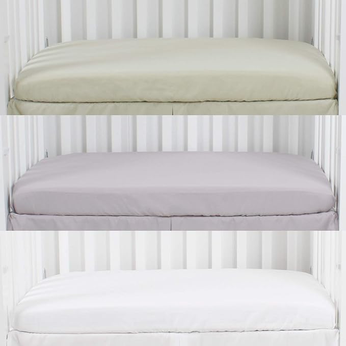 CaSaJa Microfiber 3 Pack Mini Portable Crib Sheets, Pack N Play Sheets with Comfy Napping Surface for Baby, Silky Soft Playard Playpen Sheets Set, Fits 24" x 38", Green + Light Grey + White