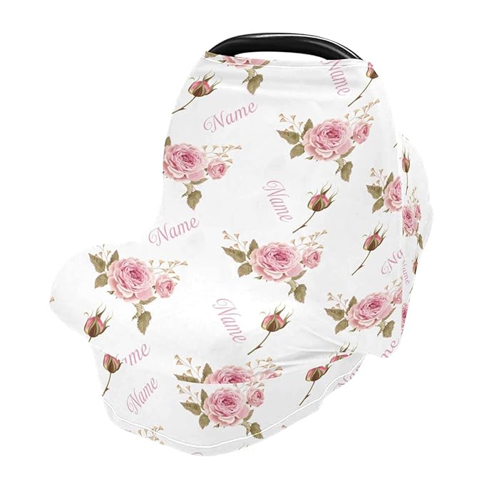Personalized Baby Car Seat Cover for Babies, Custom Name Baby Car Seats Canopy for Girls, Nursing Breastfeeding Stroller Covers for Infant Newborn, Shower Gift (Rose Pink)