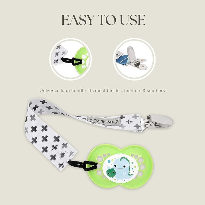 Dodo Babies Pacifier Clip Set - Universal Holder & Pacifier Holder - Detachable Binky Case & Binky Clip - Durable Polyester Straps - 5-Piece Set, Blue/White/Grey Geo Prints