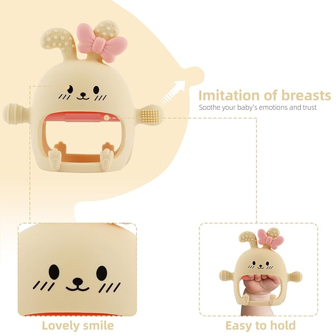 Chuya Easter Teether Toys Bunny,Teething Mittens for 0-12 12-24 Months Baby Infant Textured BPA-Free Silicone Chew Toys Soothe Sore Gums