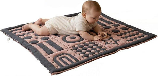 3D Soft Organic Cotton Crawling Blanket – GOTS Certified, 40x40 in Montessori Design for Motor Skill Development, Reversible, No Loose Threads – Washable & Sustainable