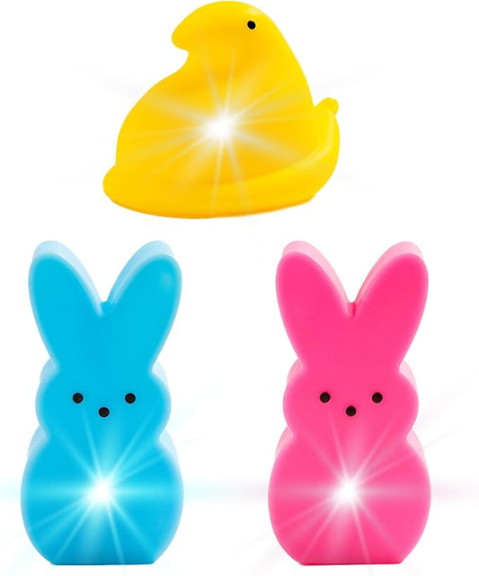 Peeps Light Up Easter Bathroom Toys for Kids, 3 Pack Bunny and Chick LED Night Bath Toys, Glowing Waterproof Novelty Toy Set for Easter Baskets, Party Favors