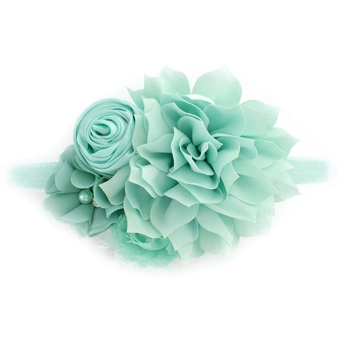My Lello Headband Shabby Fabric Flower Cluster Baby - Infant - Toddler - Girl Stretchy Elastic Mineral Ice