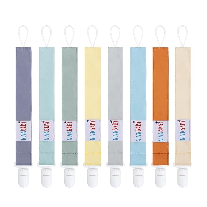 ALVABABY Pacifier Clips for Neutral Boys Girls 8 Packs Pacifier Binky Paci Holder Leashes for Baby Teethers Toys