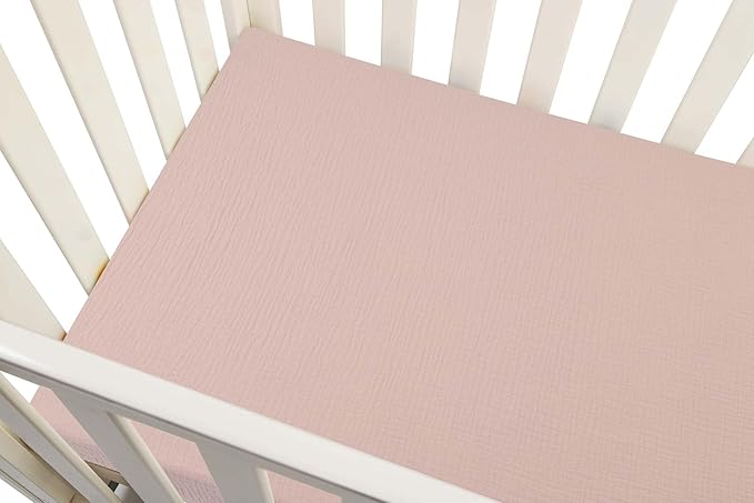 Onacosht Muslin Crib Sheets for Boys Girls, Soft Breathable 100% Cotton Baby Fitted Sheet 52" x 28" for Standard Toddler Crib Mattress, 2 Pack, Pink Floral