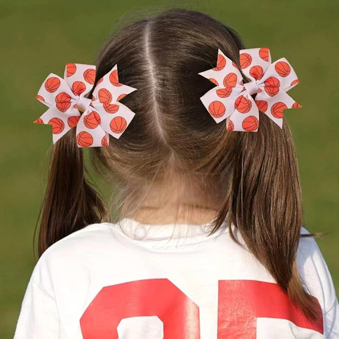 3Inch Hair Bows for Baby Girls，Back to School Pinwheel Bows Grosgrain Ribbon Toddler Bows Clips Hair Barrettes Accessories for Girls (2PCS Ball Hair Bows) (Rugby A)
