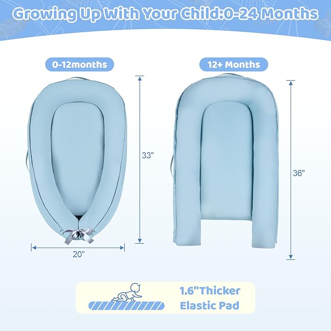 Baby Lounger, Baby Lounger for Newborn 0-24 Months, Premium Soft & Breathable Infant Lounger, Pure Cotton Baby Nest for Boys & Girls, Portable Newborn Lounger for Travel and Home.