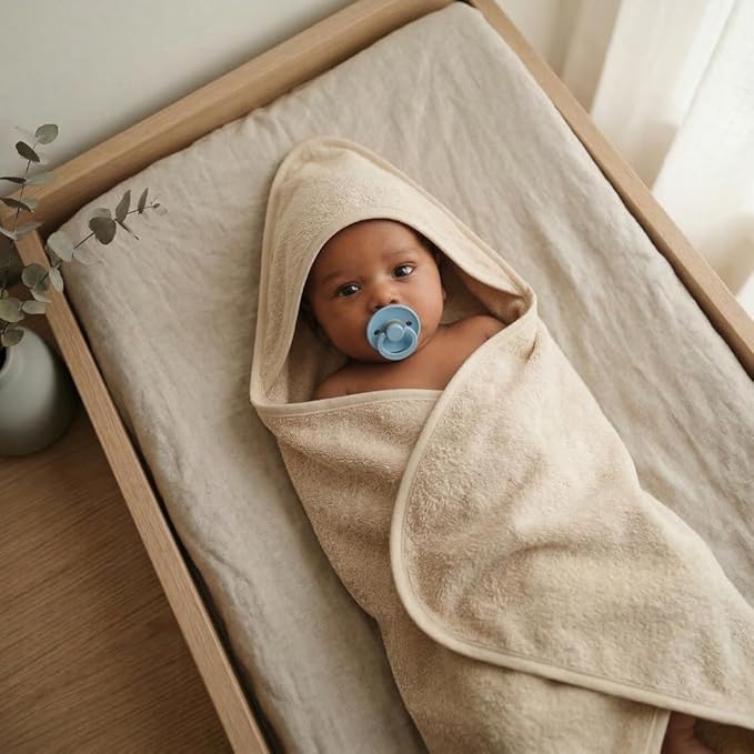 Hooded Baby Towels - 100% Organic Cotton Baby Bath Towels, 32" x 32" Super-Soft and Absorbent Baby Towels for Newborn Baby Boys 2-Pack (Fog/Roman Green)