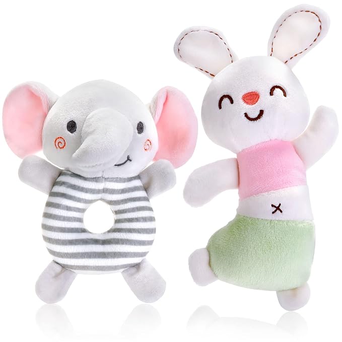 FPVERA Baby Rattles 0-6 Months: Soft Rattle Toys for Newborns, Plush Stuffed Animal Rattle for Infants, Toddlers Boys Girls Shower Gift