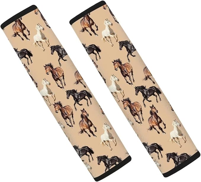 Car Seat Belt Cover Pad Comfortable Shoulder Seatbelt Pads Cushions 2-Piece for Adults Car Interior Decor Horse Herd Print