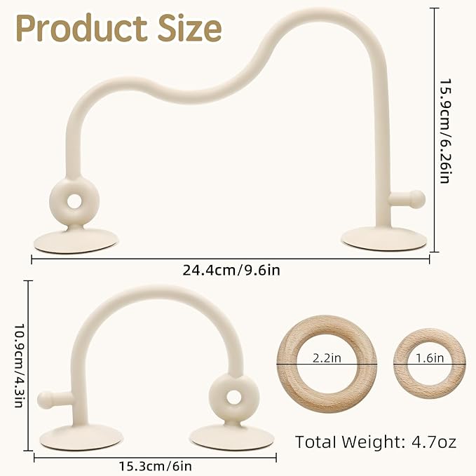 Baby Sensory High Chair Suction Toys for Infant Toddlers 12 18 Months, Food Grade Silicone String with Oak Loop Montessori Educational Parent-Child Baby Bath Toy Gift for Birthday Easter (Beige)