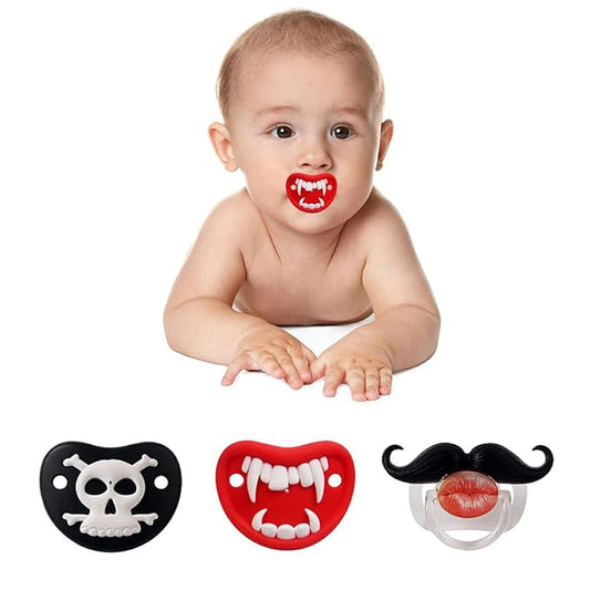 ROBBEAR Funny Baby Pacifier, Cute Mustache Binkies, Vampire Binky Skulls Halloween Pacifiers for Babies 0-36 Months, Silicone Nipple, BPA-Free, Gift for Infants Newborn