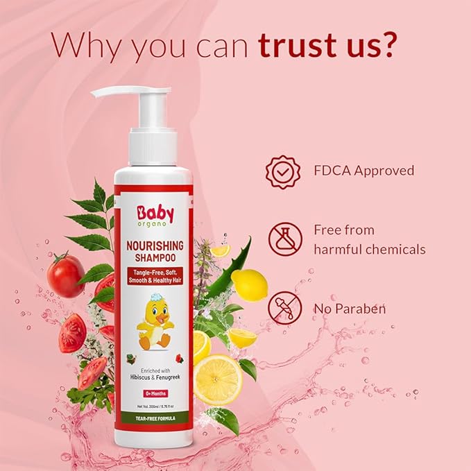 Baby Organo Ayurvedic Bhringraj, Lemon Tear Free Baby Shampoo for Newborns and Kids Promotes Healthy Shiny, Smooth, Silky & Soft Shampoo 6.76 fl oz (Pack of 1)