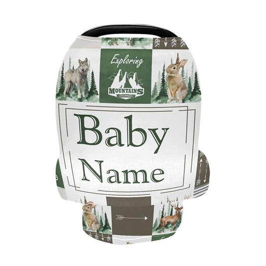 Personalized Multiuse Baby Car Seat Covers for Boys Girls, Custom Name Carseat Canopy, Nursing Breastfeeding Scarf, Gift for Newborn Babies, Infant Stroller Cover, Woodland Animal