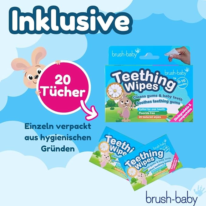 Teething Relief Finger Sleeve Wipes with Camomile - 20 Sleeves