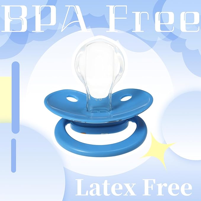 Adult Sized Soft Silicone Pacifier: Large Shield Cute Paci Shark Design - Butterfly Shaped Binky for Anxiety Blue