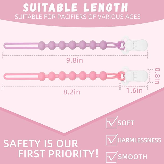 5-Pack Silicone Pacifier Clip, One-Piece Silicone Pacifier Holder Clip for Boys & Baby Girl Binky Clips Rust-Free Holders Unisex Newborns Shower Birthday Gifts (Pink-A)