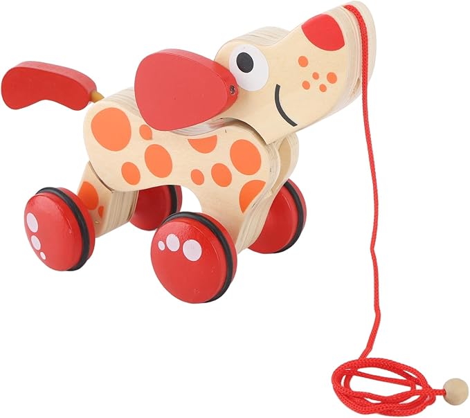 Push Pull Toy Puppy, Wooden Puppy Walk Along Toy Pine Push Pull for Toddlers Sturdy Balance, Wooden Hound Dog Walk A Long Puppy Wooden Pull Toy for Walking Toddlers (Type 1)