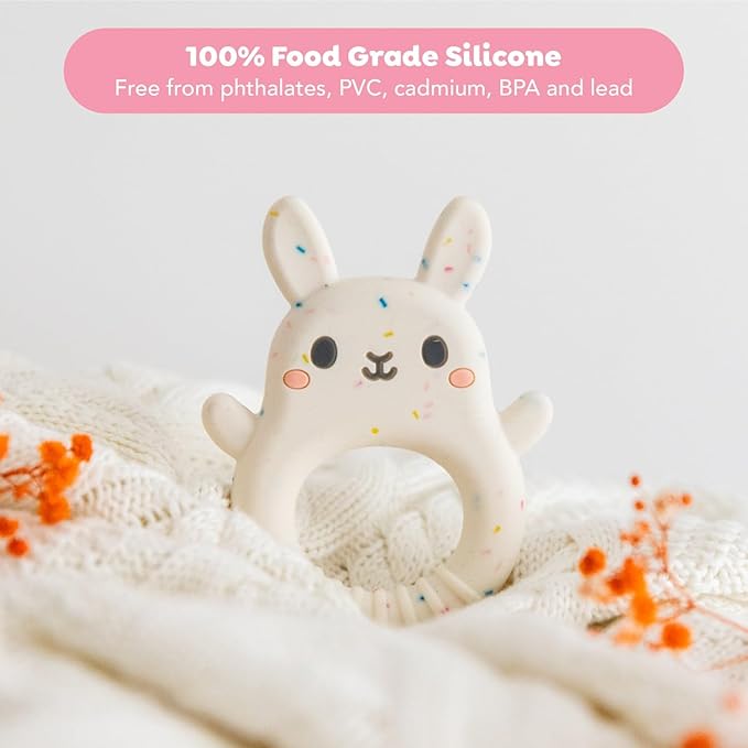 Tiger Tribe Baby Silicone Teether - Bunny Shape, BPA-Free, Soft Relief for Teething, Sensory Toy for Newborns and Infants 0-18 Months
