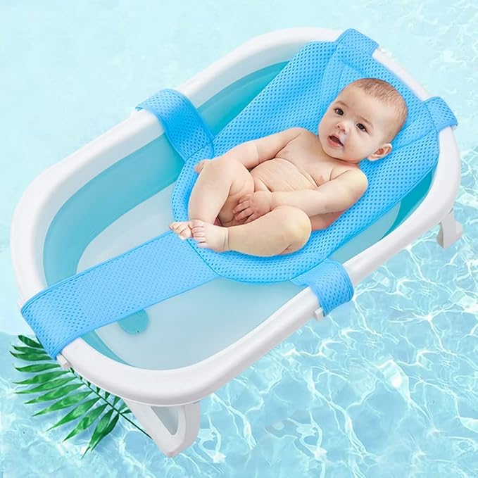Baby Bath Seat Support Net Newborn Bath Cushion Pad Anti-Slip Infant Bathtub Sling Shower Mesh Mat Soft Bath Net Bath Pillow Adjustable Shower Pad for 0-18 Months Light Blue
