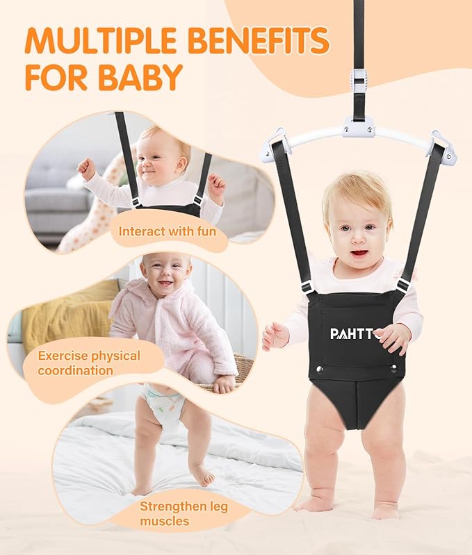 PAHTTO Baby Door Jumper with Soft Rug, Durable Toddler Bouncer with Adjustable Height-Funny Baby Walking Harness, Protable Baby Doorway Jumper for Indoor/Outdoor