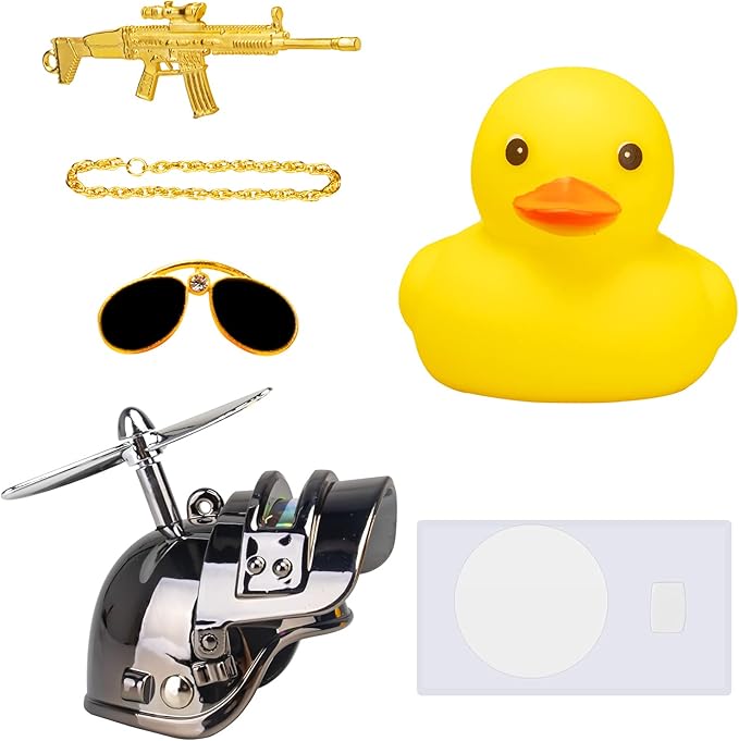 Wonuu Rubber Duck Car Ornament - Yellow Duck with Propeller Helmet for Dashboard Decoration