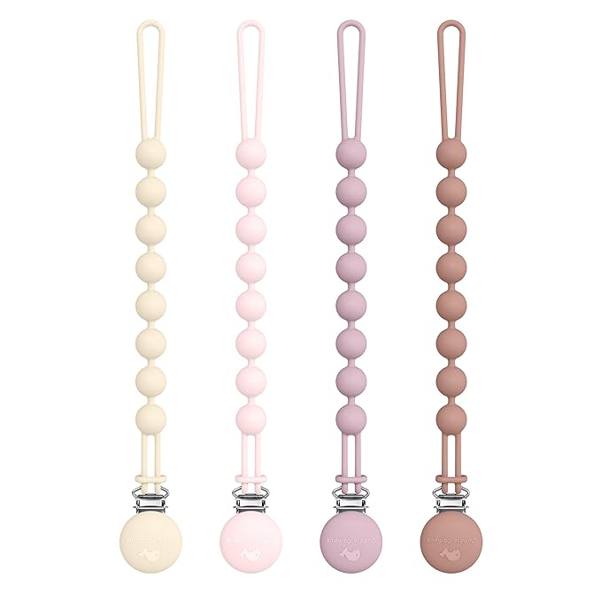 Cuddle Campus Silicone Pacifier Clip Holder with One Piece Design,Soft Flexible Binky Clips with Texture for Baby Boy and Girl Pack of 4 (0-6m)