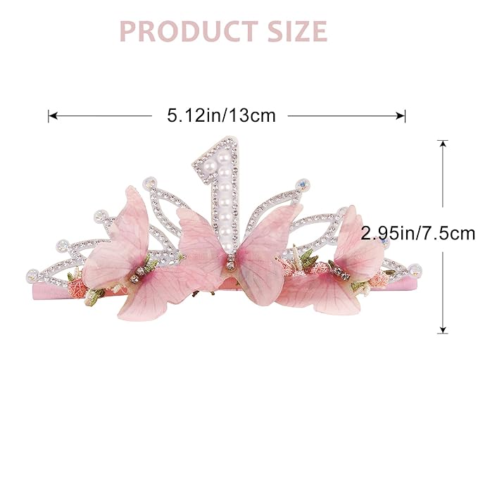 cherrboll Baby Girl Birthday Crown Floral Headband, Soft Flower Head Wrap Tiara Hairband for 1-3 Years Old Toddlers Kids First 1st Birthday Party Dress Photo Decoration