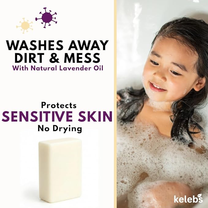 KELEBS Kids Soap Bar, Gentle Lavender Soap, Kids Body Wash Bar, Natural Bar Soap for Kids & Family, with Organic Lavender Oil, Naturally Scented, 7 Bars