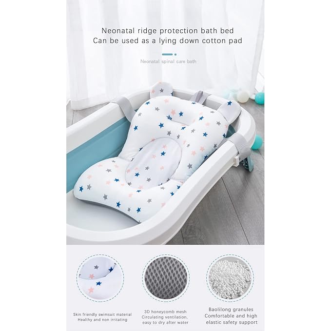 Baby Bathtub Seat Cushion, Adjustable Non-Slip Bath Support Seat Pad, Floating Bath Tub Pillow Mat for Newborn Infant Babies 0-12 Months