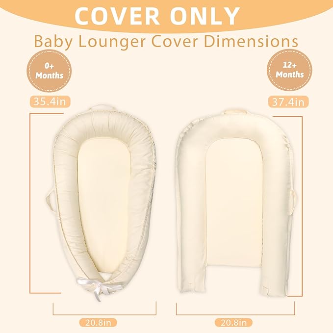 Hooyax Baby Lounger Cover Only, 100% Cotton Newborn Nest Cover, Soft Portable Baby Nest Replacement Cover for Boys Girls, Breathable Infant Lounger Covers, Baby Essential (Beige)