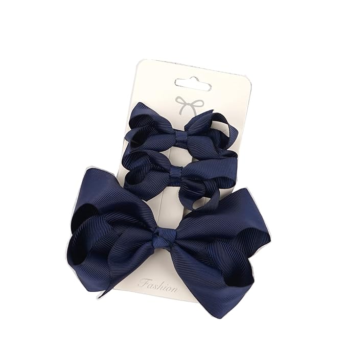 3pcs Baby Glitter Bows Hair Clips Little Girls Toddler Infants Alligator Clip Hair Accessories (Navy Blue)
