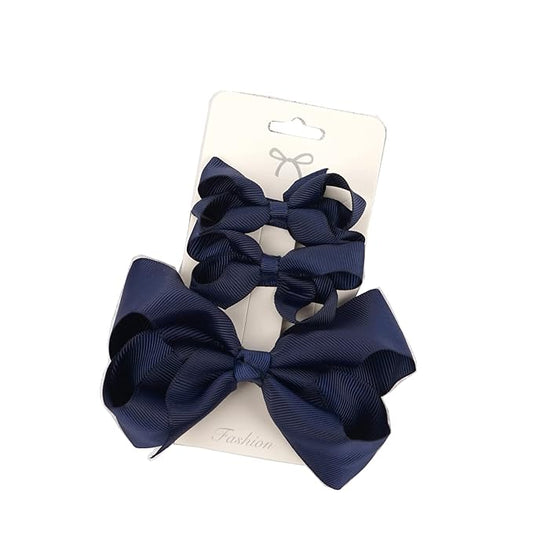 3pcs Baby Glitter Bows Hair Clips Little Girls Toddler Infants Alligator Clip Hair Accessories (Navy Blue)
