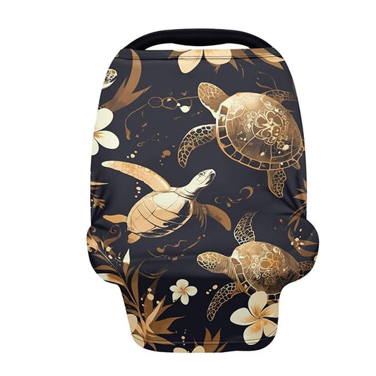 Binienty Turtle Animal Print Baby Car Seat Cover for Boys Girls, Plumeria Floral Breastfeeding Scarf Nursing Cover for Women Mom, Ideal Gifts
