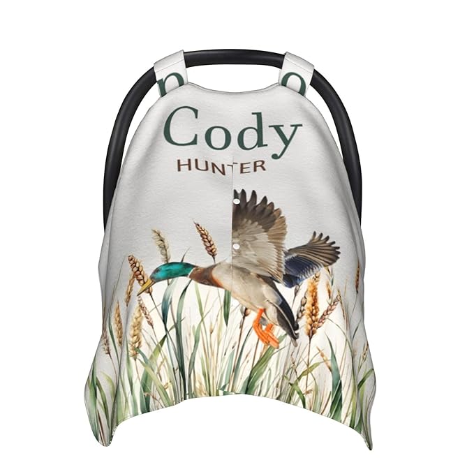 Personalized Baby Car Seat Canopy with Name – Wild Duck Theme, Custom Minky Nursing Cover for Boys & Girls, Soft Stroller Cover for Infants & Newborns, Carseat Canopy for Breastfeeding