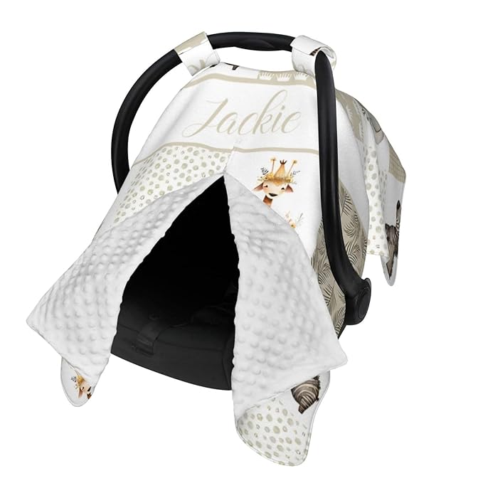Personalized Baby Car Seat Canopy for Babies with Name, Custom Car Seat Covers for Boys Girls, Crown Animals Nursing Breastfeeding Stroller Cover Infant Carseat Canopies for Newborn