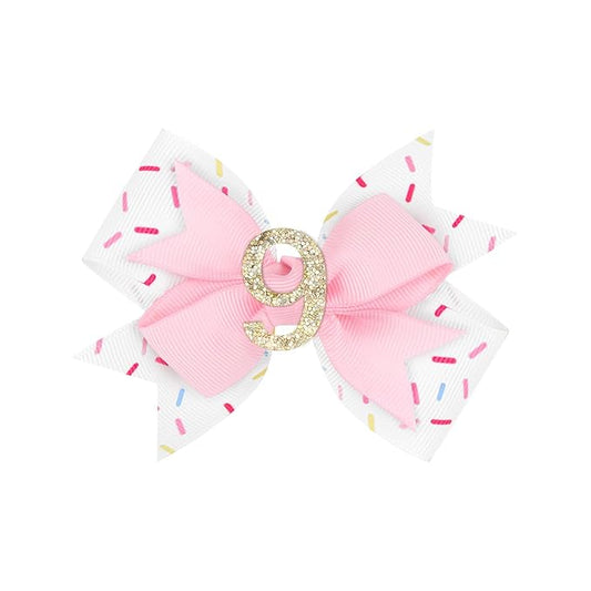 YanJie 1pcs 4'' Baby Hair Bow for 9 Years Old 9th Birthday Outfit Girl Birthday Decorations for Girl Glitter Infants Hair Clips Accessories with Bows