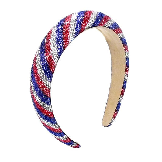 4th of July Rhinestone Headbands for Girls Red Blue White Rhinestone Sparkle Head Band Patriotic Hair Accessories for Women