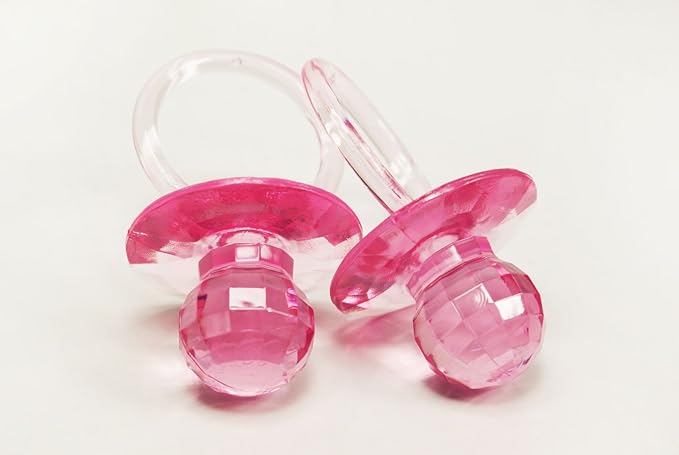 Pink 12pcs Large Clear Diamond Cut Pacifiers Baby Shower Game Party Decoration Favors